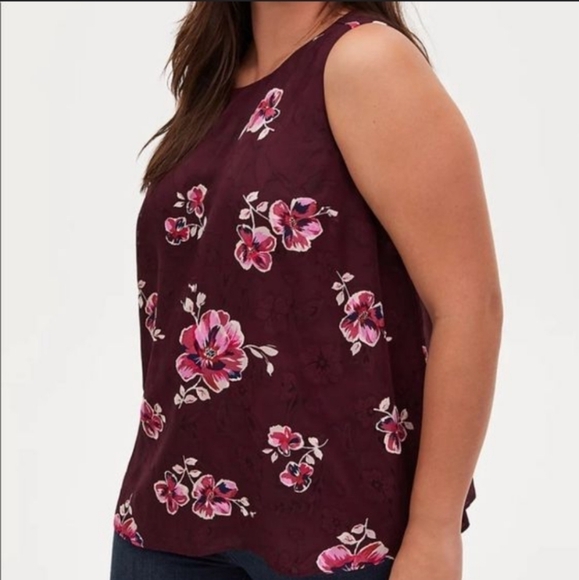 Torrid Burgundy Pink Floral Chiffon Tank Top Blouse Sleeveless Loose Fit Plus 2X - Picture 10 of 10